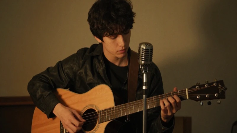 Joven toca guitarra con luz nostálgica