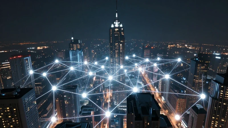 Ciudad futurista con luces interconectadas