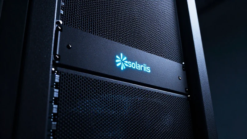 Cuál es la evolución del Sistema Operativo Solaris 6 Servidor futurista brillando con su logo Solaris