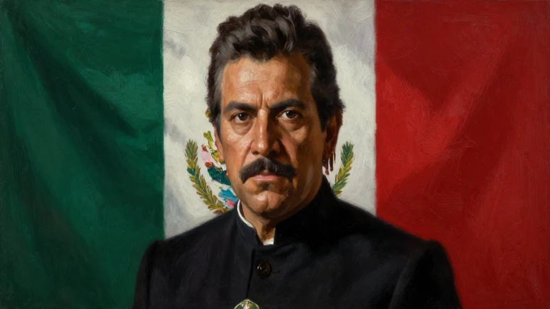 Retrato de Guerrero, bandera mexicana, claroscuro dramático