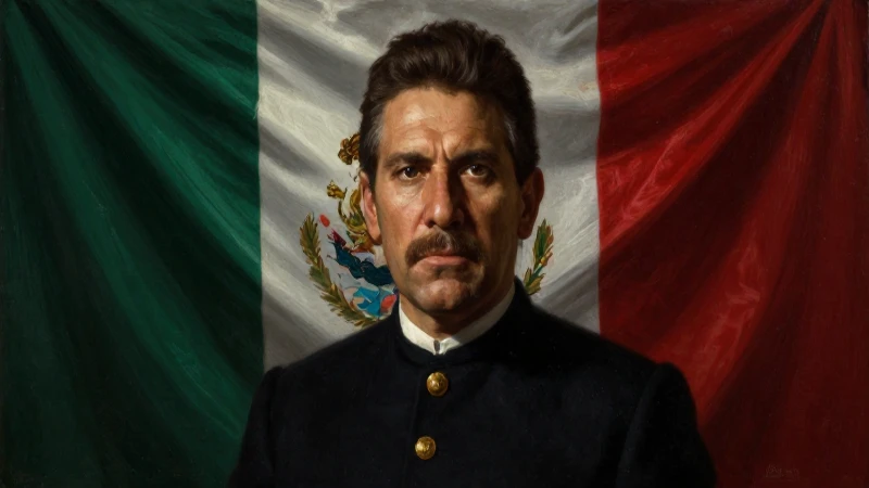 Guerrero retratado con sombras dramáticas y bandera