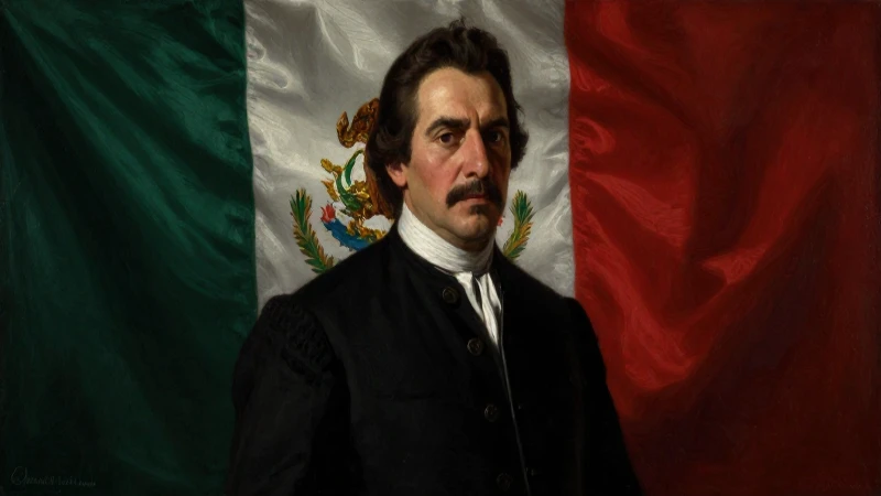 Retrato de Guerrero con fondo patriótico