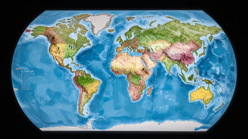 Mapa mundial colorido con iluminación dramática