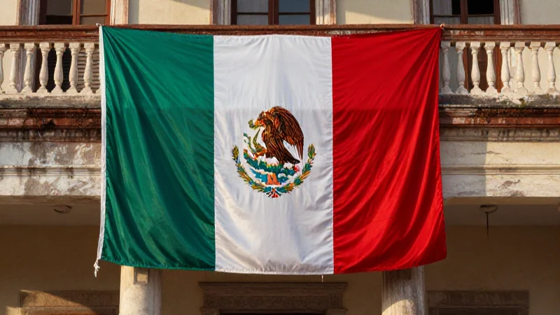Banderín mexicano, escuela antigua, luz cálida