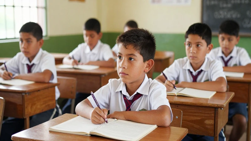 Niños mexicanos estudian bajo luz cálida