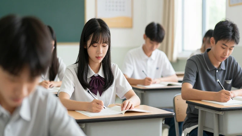 Aula luminosa con escritorios en primer plano
