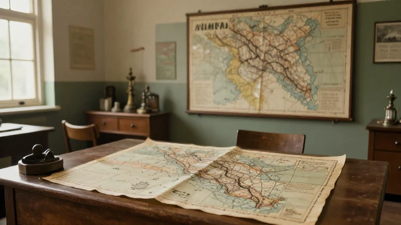 Aula antigua con mapa e iluminación suave