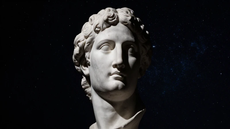Busto antiguo bajo luz dramática estelar