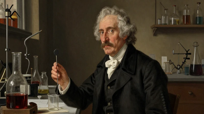 Retrato de Dalton con laboratorio e iluminación dramática