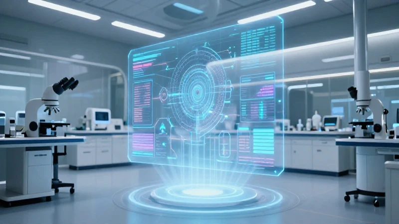 Laboratorio futurista con datos holográficos