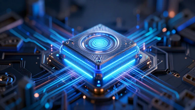 Núcleo computacional futurista con datos brillantes