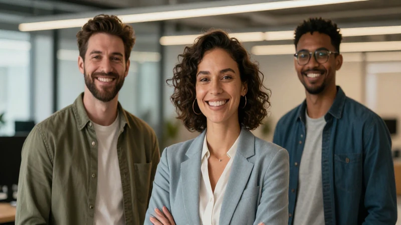 Cuál es la estructura de Recursos Humanos en Coca-Cola 4 Rostros sonrientes en oficina con luz cálida