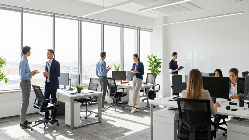 Profesionales colaboran en ambiente moderno y luminoso