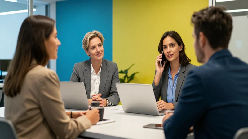Profesionales conectados en moderno espacio vibrante