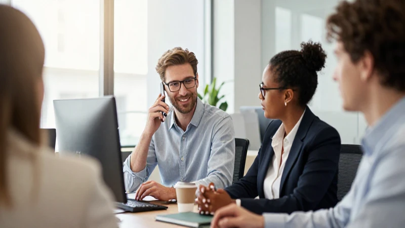 Profesionales colaboran en un ambiente corporativo moderno