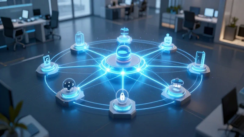 ¿Qué es un Esquema de Red y cómo funciona? 5 Red de oficina moderna con iluminación volumétrica