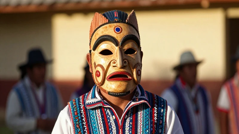 Hombre mixteco con máscara y atuendo tradicional
