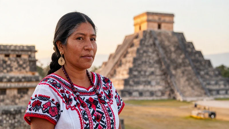 Mujer mixteca vestida con luz dorada suave