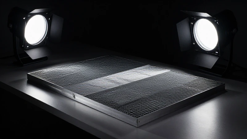 Rejas metálicas, equipo científico e iluminación teatral