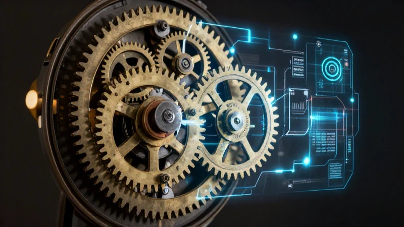 Evolución técnica: engranajes antiguos, holografías futuristas