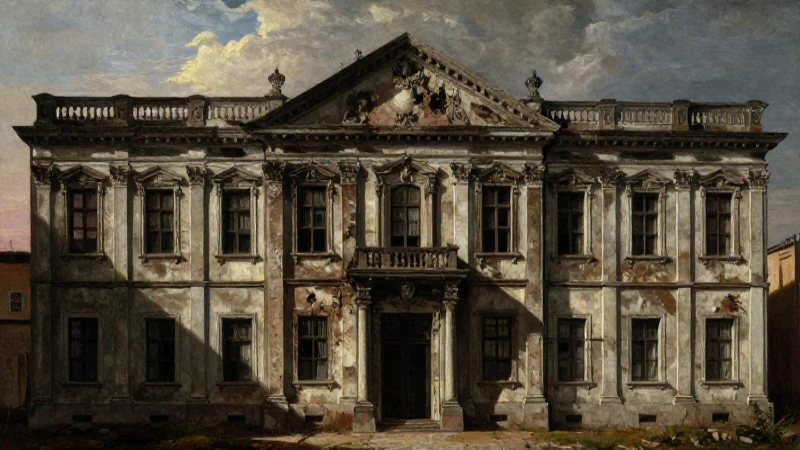 Línea de tiempo de la República Restaurada: 1867 a 1876 6 Fachada ruin, pintura histórica con claroscuro