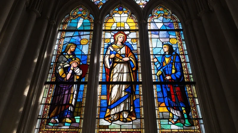 Vitral moderno con luz cinematográfica