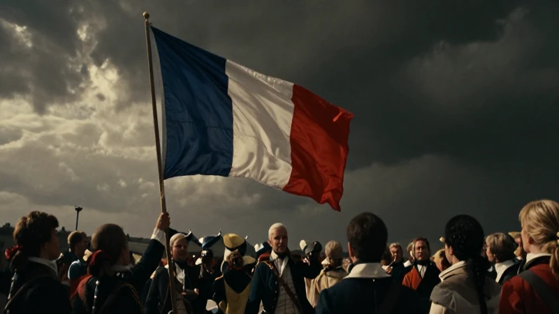 Revolución francesa: bandera tricolor bajo luz dramática