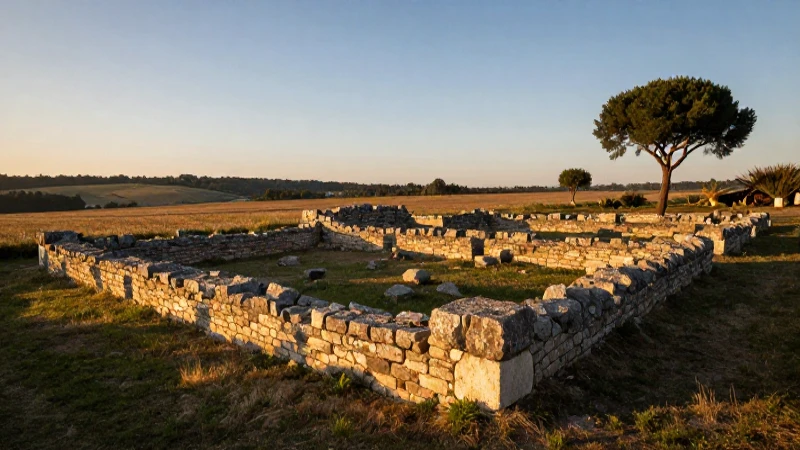 Ruinas romanas, campo francés, luz dorada