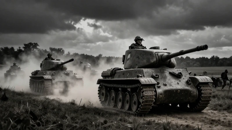 Tanques avanzan en campo de batalla oscuro