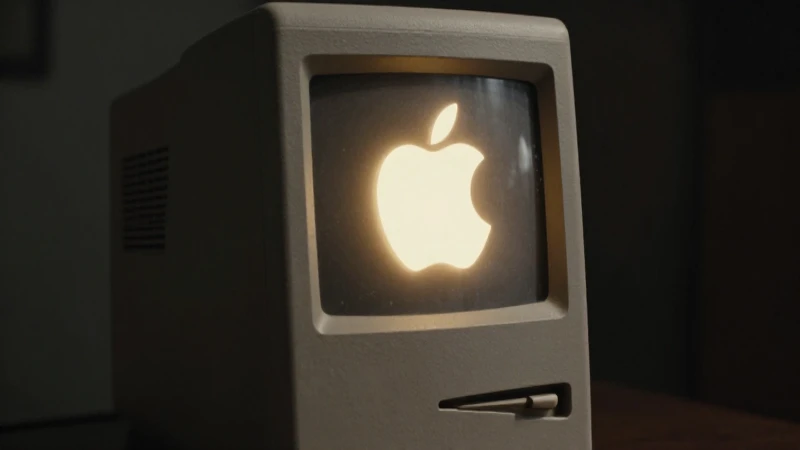 Macintosh vintage con logo Apple cinematográfico
