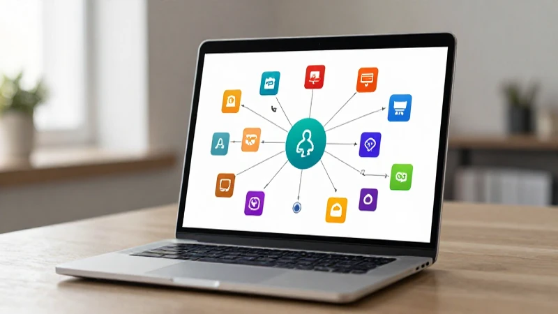 Laptop muestra mapa mental con iconos