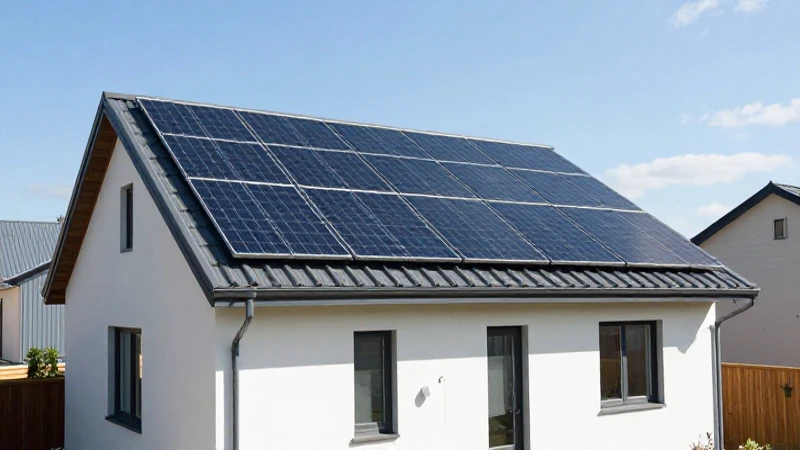 Casa moderna con paneles solares, día soleado