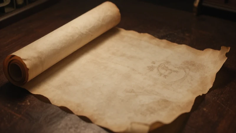 Papiro antiguo revela manuscrito iluminado y luz cálida