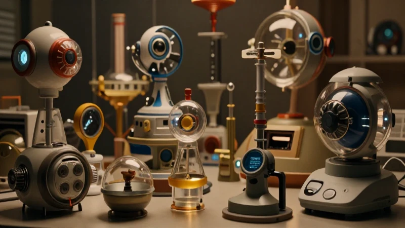 Línea del tiempo: Sucesos importantes de 1950 a 2000 4 Collage retrofuturista con tecnología científica y luz cálida