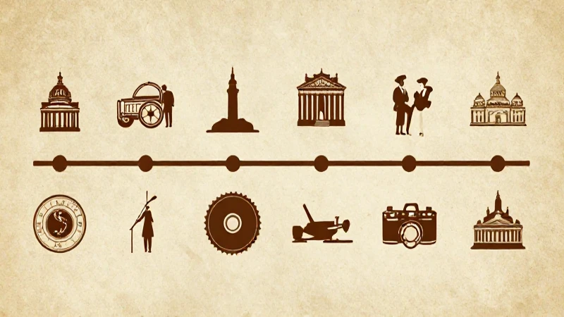 Línea del tiempo: Sucesos importantes de 1950 a 2000 10 Ilustración vintage con iconos históricos y tonos sépia