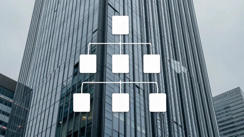 Edificio moderno con gráfico corporativo bajo cielo nublado