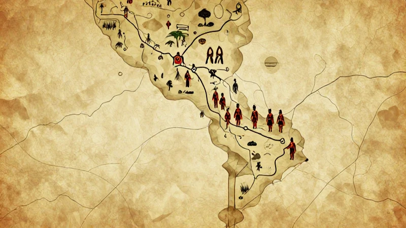Teoría del Poblamiento Temprano: Mapa Conceptual de América 5 Mapa antiguo con figuras nativas y luz cálida