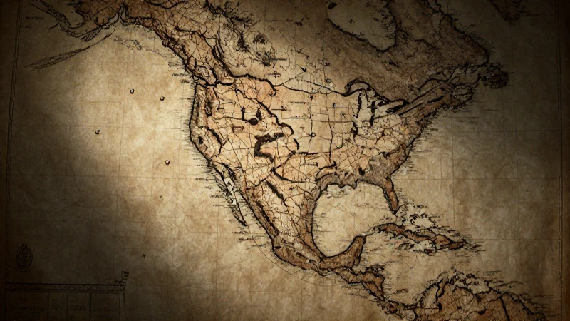 Teoría del Poblamiento Temprano: Mapa Conceptual de América 8 Mapa antiguo americano con iluminación dramática