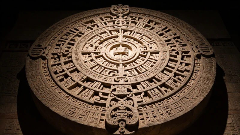 Ruina maya, glifos e iluminación dramática