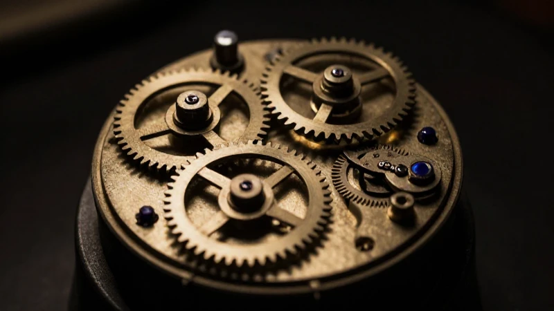 Reloj antiguo con luces cinematográficas y engranajes