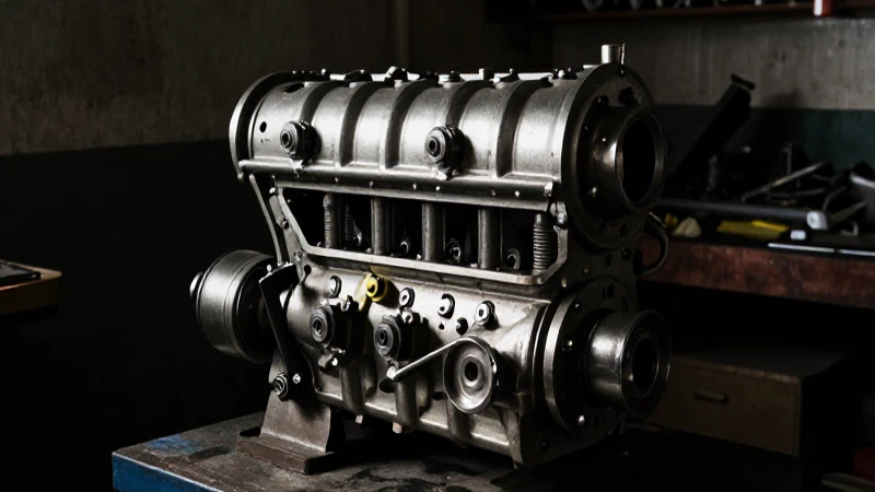 Motor antiguo en taller con luz dramática