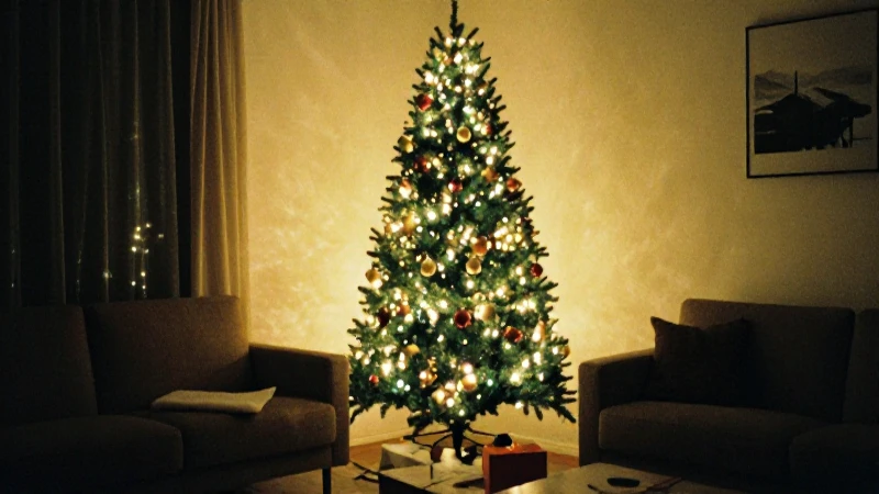 Árbol navideño retro en ambiente cálido