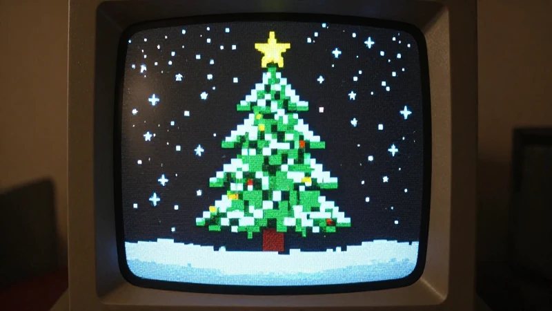 Pantalla retro muestra árbol e invierno suave