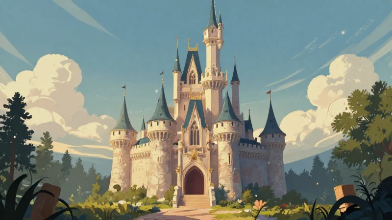 Castillo de cuento ilustrado, suave iluminación