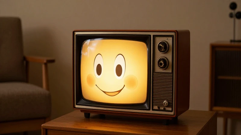 Televisor retro con personaje dibujado sonriendo