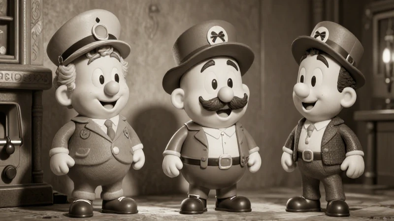 Personajes animados antiguos en tonos sepia dramáticos