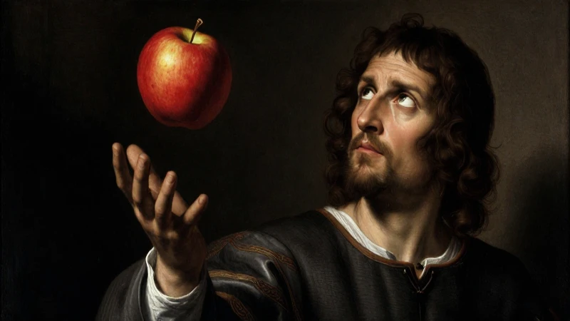 Manzana cae; Galileo observa la escena