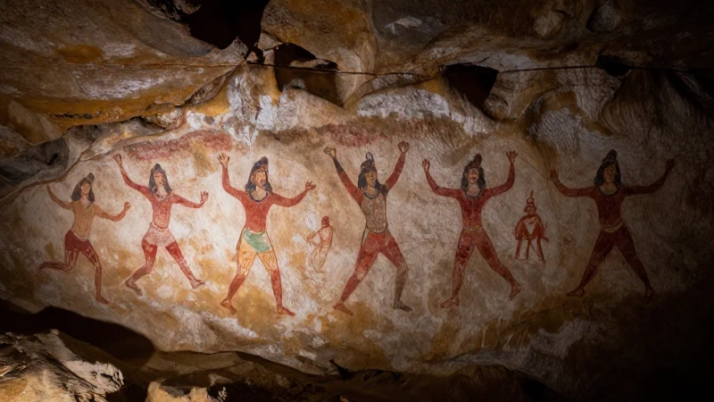 Representa figuras danzantes con sombras dramáticas