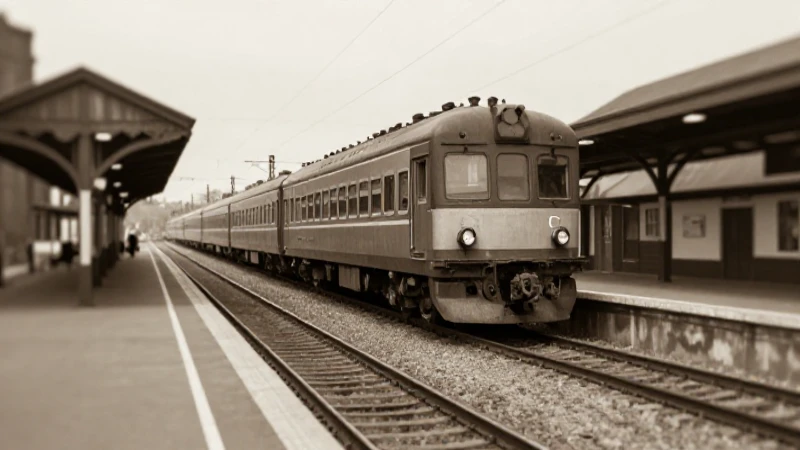 Tren antiguo llega a la estación sepia