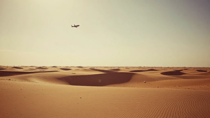 Desierto dorado con avión a la distancia
